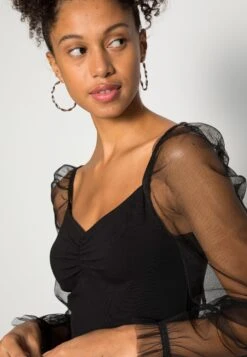 Even&Odd Long Puff Sleeves Rushing Bodycon Dress - Vestido De Cóctel - Black -Even&Odd 2113c43a644a4d11a7f109a500a5177d