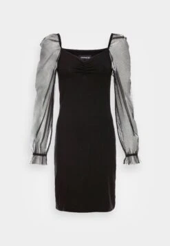 Even&Odd Long Puff Sleeves Rushing Bodycon Dress - Vestido De Cóctel - Black -Even&Odd 6b2864728d8747a495146299a2475f69