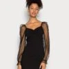 Even&Odd Long Puff Sleeves Rushing Bodycon Dress - Vestido De Cóctel - Black -Even&Odd f0cc9468a38c433c9936d20c296adb08